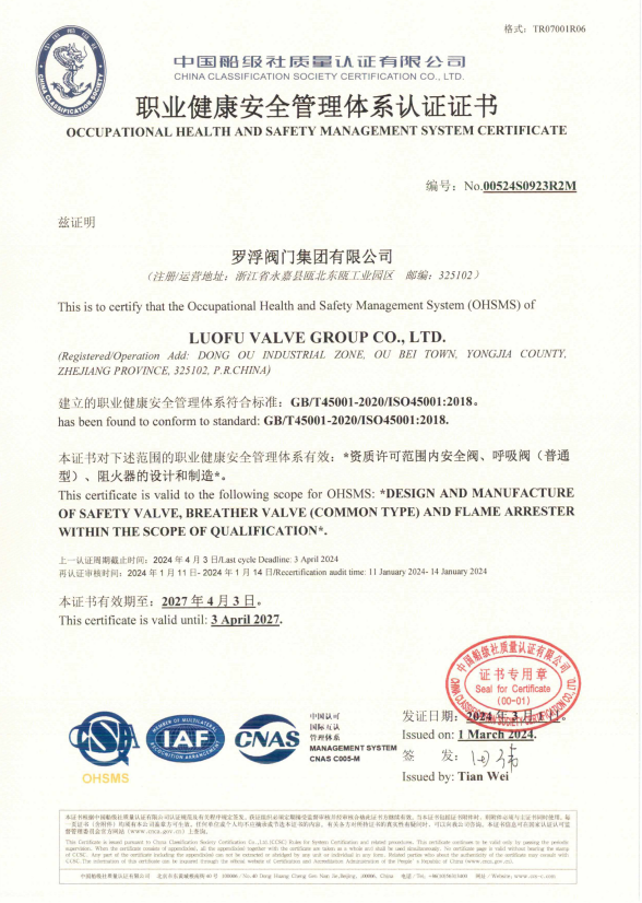 职业健康安全管理体系认证